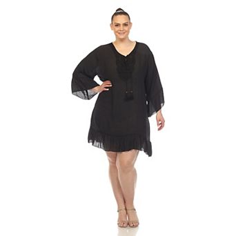 Plus Size Sheer Crochet Knee Length Cover Up Dress
