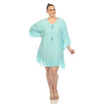 Plus Size Sheer Crochet Knee Length Cover Up Dress