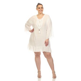 Plus Size Sheer Crochet Knee Length Cover Up Dress