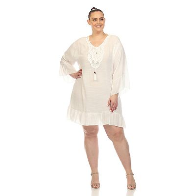 white christmas dresses White Mark Women's Sheer Crochet Knee Length Cover Up Dress