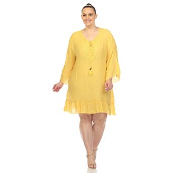 Plus Size Sheer Crochet Knee Length Cover Up Dress