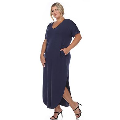 Women's Plus Size Short Sleeve V-neck Maxi Dress