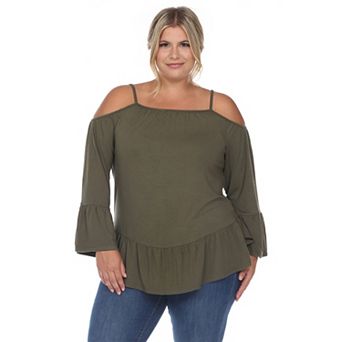 Women's Plus Size Cold Shoulder Ruffle Sleeve Top