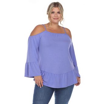 Women's Plus Size Cold Shoulder Ruffle Sleeve Top
