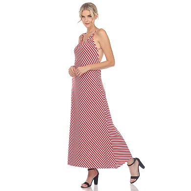 Women's Backless Striped Maxi Dress