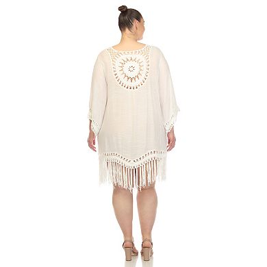 Plus Size Crocheted Fringed Trim Dress Cover Up