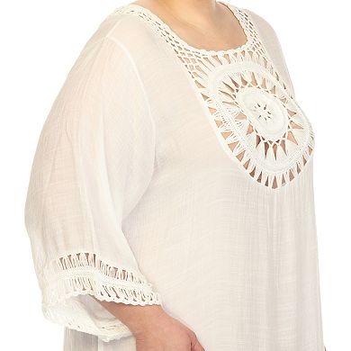Plus Size Crocheted Fringed Trim Dress Cover Up