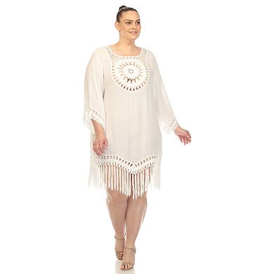 Plus Size Crocheted Fringed Trim Dress Cover Up