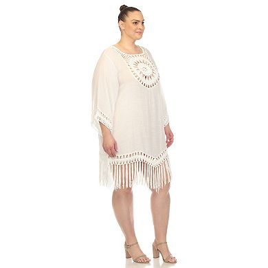 Plus Size Crocheted Fringed Trim Dress Cover Up