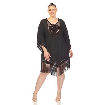 Plus Size Crocheted Fringed Trim Dress Cover Up