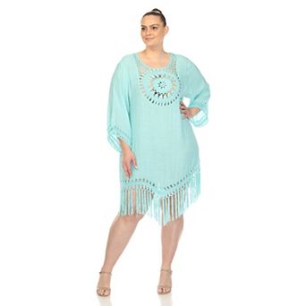 Plus Size Crocheted Fringed Trim Dress Cover Up