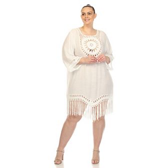 Plus Size Crocheted Fringed Trim Dress Cover Up