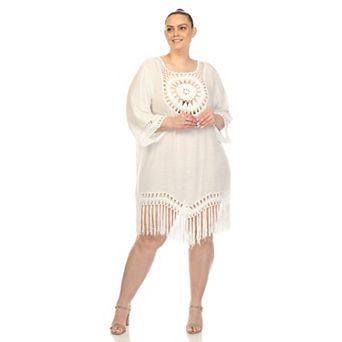 Plus Size Crocheted Fringed Trim Dress Cover Up