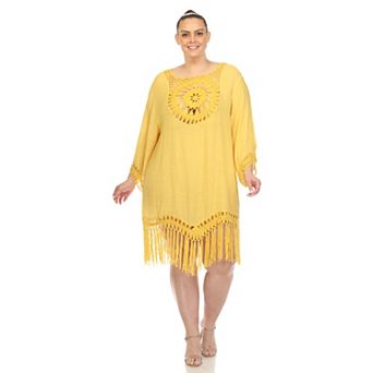Plus Size Crocheted Fringed Trim Dress Cover Up