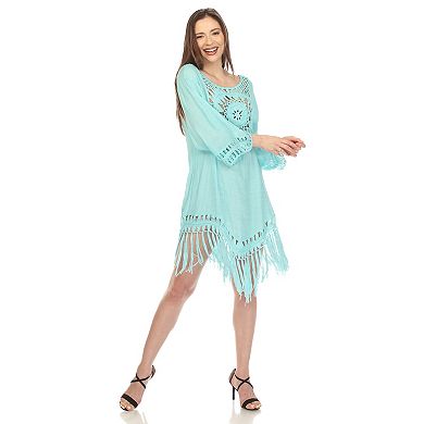 Women's Crocheted Fringed Trim Dress Cover Up