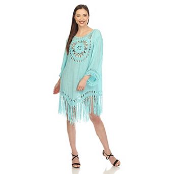 Women's Crocheted Fringed Trim Dress Cover Up