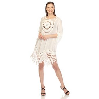 Women's Crocheted Fringed Trim Dress Cover Up