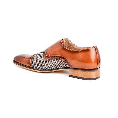Gino Vitale Double Monk Strap Houndstooth Medallion Cap Toe Dress Shoes