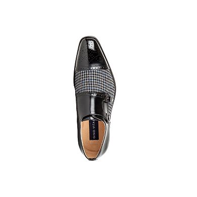 Gino Vitale Double Monk Strap Houndstooth Medallion Cap Toe Dress Shoes