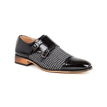 Gino Vitale Double Monk Strap Houndstooth Medallion Cap Toe Dress Shoes