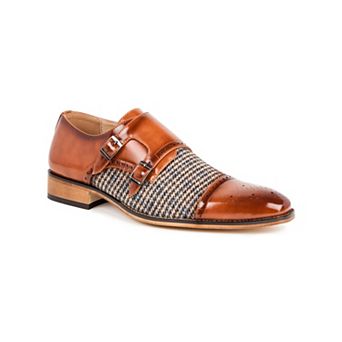 Gino Vitale Double Monk Strap Houndstooth Medallion Cap Toe Dress Shoes
