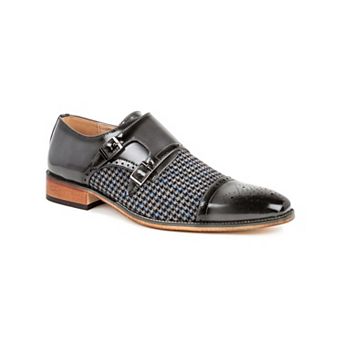 Gino Vitale Double Monk Strap Houndstooth Medallion Cap Toe Dress Shoes