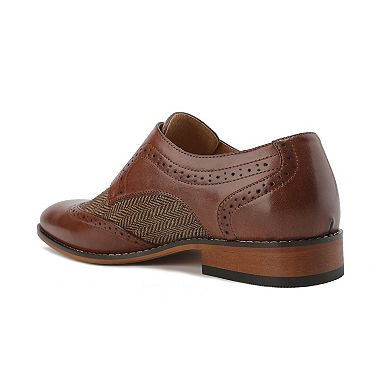 Gino Vitale Mens Monk Strap Herringbone Dress Shoes