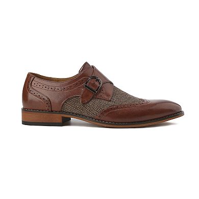 Gino Vitale Mens Monk Strap Herringbone Dress Shoes