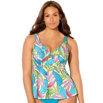 Swimsuits for All Women's Knot Front V-Neck Underwire Tankini Top