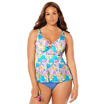 Swimsuits for All Women's Knot Front V-Neck Underwire Tankini Top