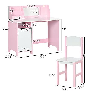 Qaba Toddler Table and Chair Set, with Whiteboard, Kids Writing Desk Homework Table