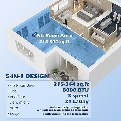 HOMCOM 8,000 BTU Portable Air Conditioner for 345 sqft room, Timer,