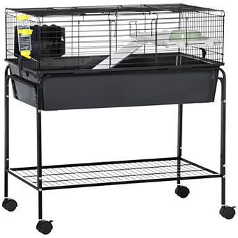 PawHut Small Animal Cage Guinea Pig, Hedgehog, Ferret, Charcoal