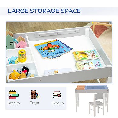Qaba 2 in 1 Kids Activity Table with Storage, Kids Building Block Table for Play, Crafts, Studying