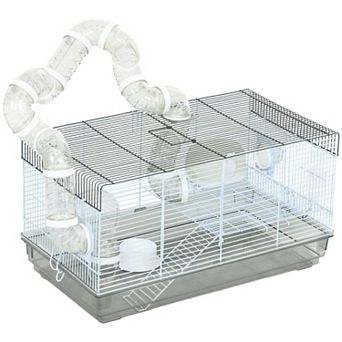 PawHut 23" Hamster Cage, Gerbil Cage w/ Tubes Tunnels, Exercise Wheel