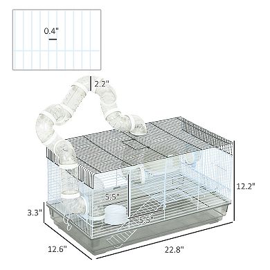 PawHut 23" Hamster Cage, Gerbil Cage w/ Tubes Tunnels, Exercise Wheel