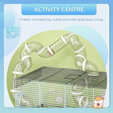 PawHut 23" Hamster Cage, Gerbil Cage w/ Tubes Tunnels, Exercise Wheel