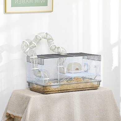 PawHut 23" Hamster Cage, Gerbil Cage w/ Tubes Tunnels, Exercise Wheel