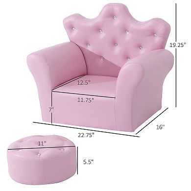 Qaba Kids Sofa Set with Footstool, Princess Sofa with Diamond Decoration