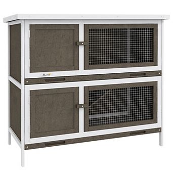 PawHut Wooden Bunny Rabbit Hutch, Small Animal Habitat with Ramp, Removable Tray & Weatherproof Roof