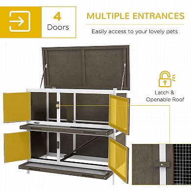 PawHut Wooden Bunny Rabbit Hutch, Small Animal Habitat with Ramp, Removable Tray & Weatherproof Roof