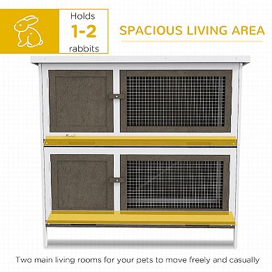 PawHut Wooden Bunny Rabbit Hutch, Small Animal Habitat with Ramp, Removable Tray & Weatherproof Roof