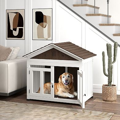 PawHut 40inchL Dog House Outdoor Indoor for Small, Medium, Large Dogs