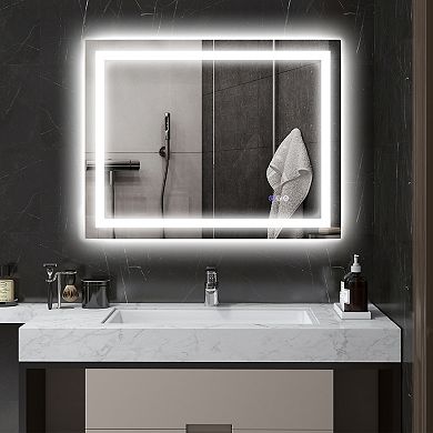 Homcom 35" X 28" Led Bathroom Mirror Infinite Color Temp Back & Front Lit