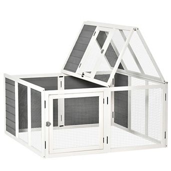 PawHut Wooden Rabbit Hutch with Openable Foldable Top for 1-4 Bunnies