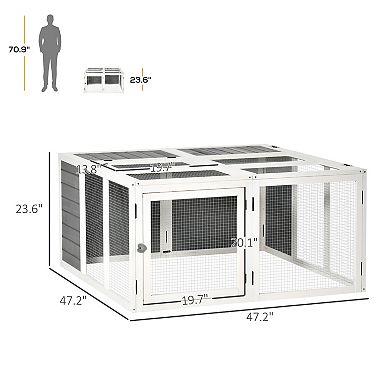 PawHut Wooden Rabbit Hutch with Openable Foldable Top for 1-4 Bunnies