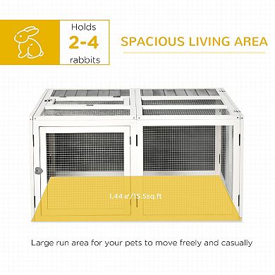 PawHut Wooden Rabbit Hutch with Openable Foldable Top for 1-4 Bunnies