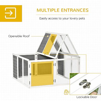 PawHut Wooden Rabbit Hutch with Openable Foldable Top for 1-4 Bunnies