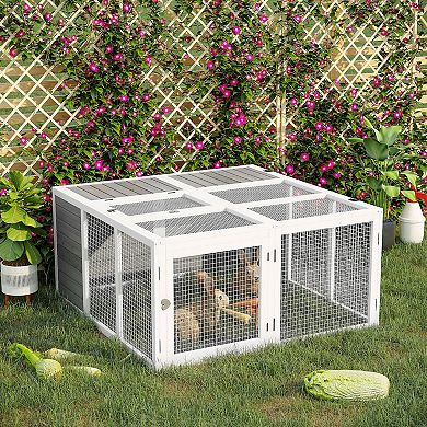 PawHut Wooden Rabbit Hutch with Openable Foldable Top for 1-4 Bunnies