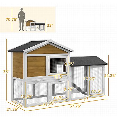 PawHut 58" Wooden Rabbit Hutch with Run, Tray, Asphalt Roof
